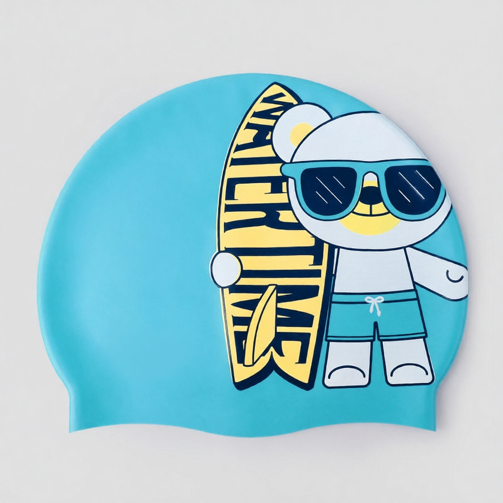 Silicone Swim Cap with Cute Animal Print - Soft, Waterproof, Anti-Slip for Kids and Adults