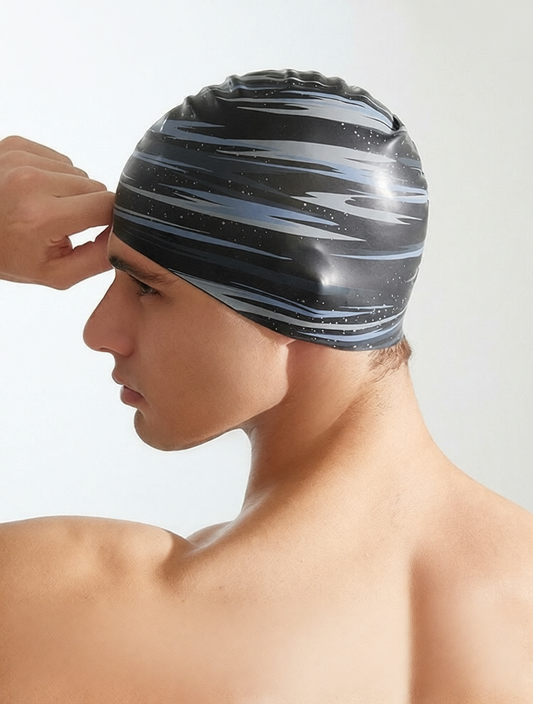 Silicone Swim Cap with Galaxy Print Design - Waterproof, Anti-Slip, Comfort Fit for Swimming Training and Competition