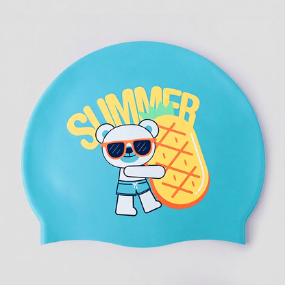 Silicone Swim Cap with Cute Animal Print - Soft, Waterproof, Anti-Slip for Kids and Adults