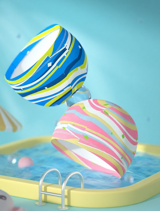 Cotton Swim Cap with Colorful Stripe Pattern - Breathable, UV Protection, Quick-Dry Swim Hat for Women and Girls