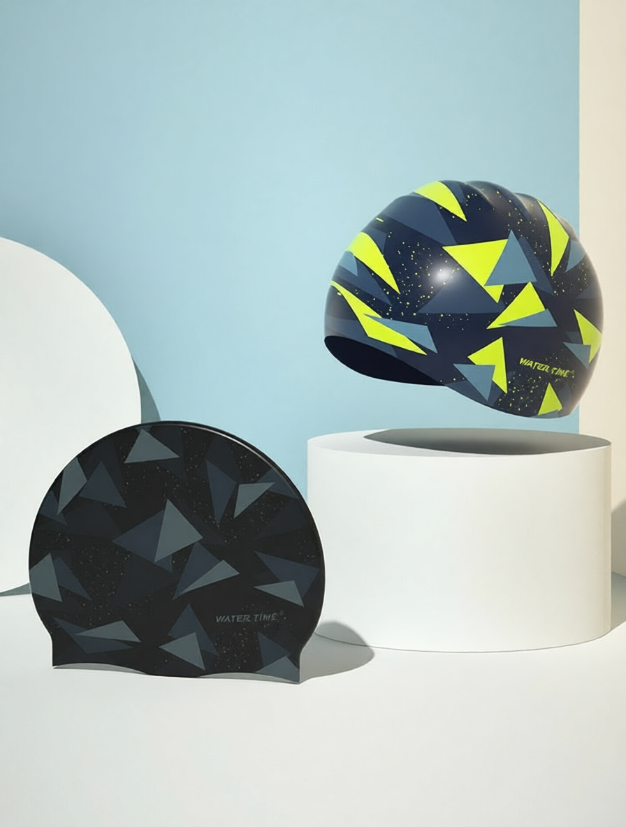 Silicone Swim Cap with Geometric Pattern Design for Swimming Training and Competition