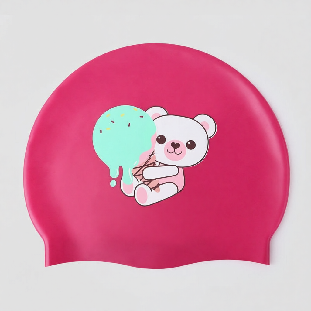 Silicone Swim Cap with Cute Animal Print - Soft, Waterproof, Anti-Slip for Kids and Adults