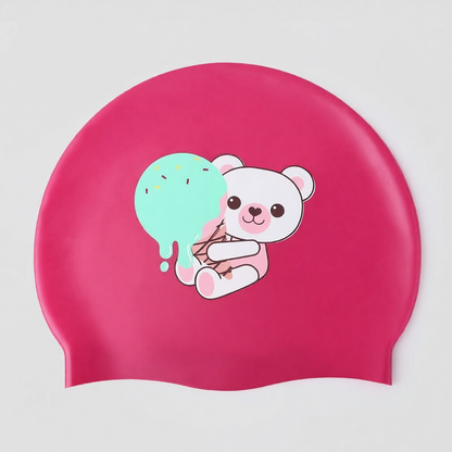 Silicone Swim Cap with Cute Animal Print - Soft, Waterproof, Anti-Slip for Kids and Adults