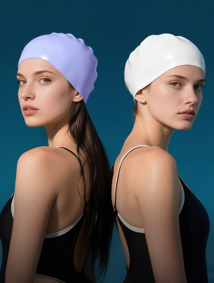 Silicone Swim Cap for Long Hair - Waterproof, Anti-Slip, Comfort Fit with High Elasticity and UV Protection